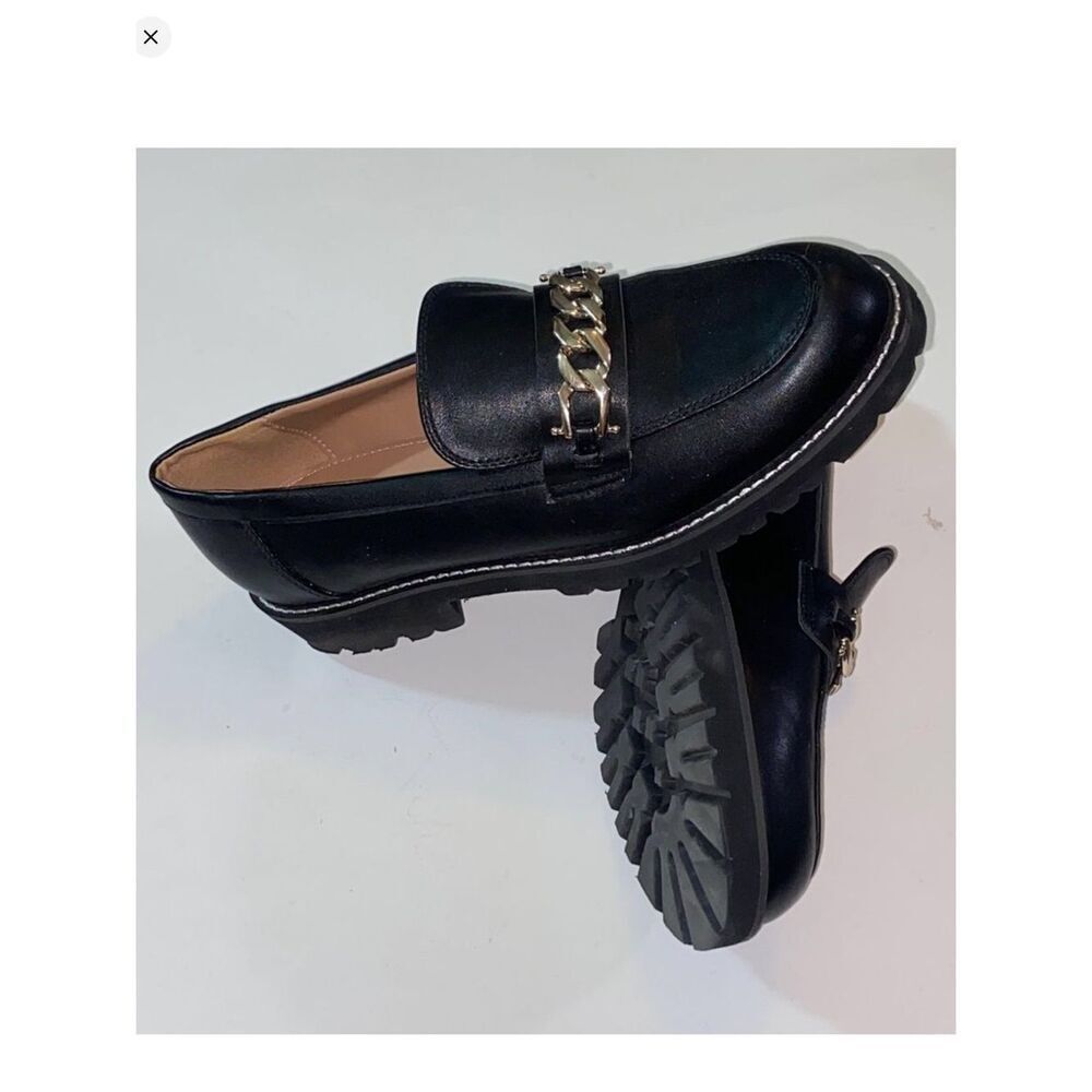 BCBGeneration Tina/GN220601 Black Loafers with Gold Chain Size 10M / 41